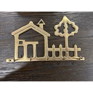 Vintage brass key holder decorative house shape wall mount